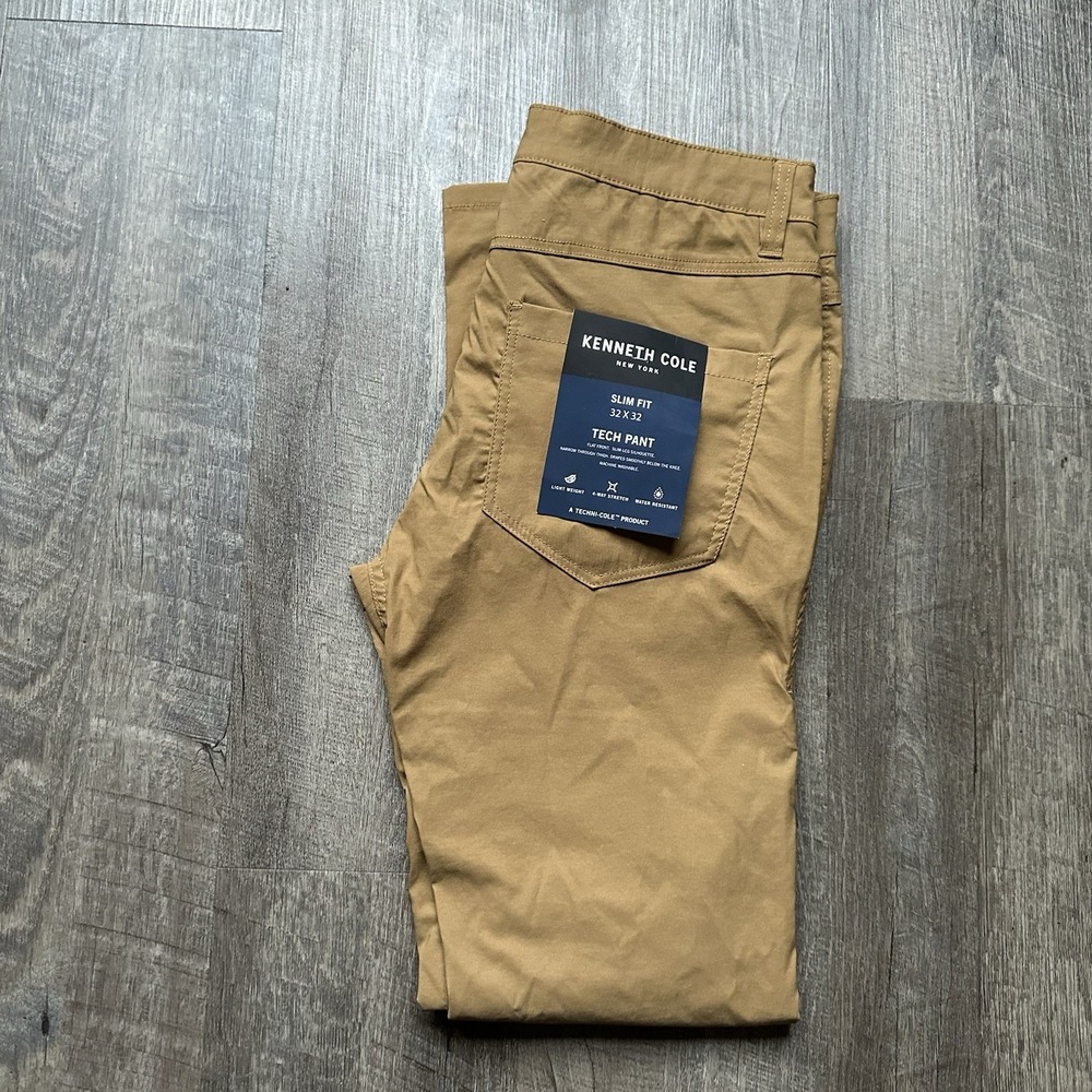 Kenneth Cole Men's Size 32x32 5-Pocket Tech Pants Slim Fit Lightweight Khaki NEW